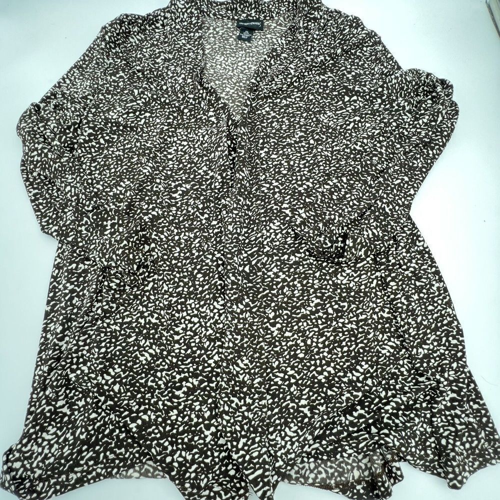 Maggie Barnes Cardigan 2X Brown Ivory Stretch Slinky Knit Sweater Women's